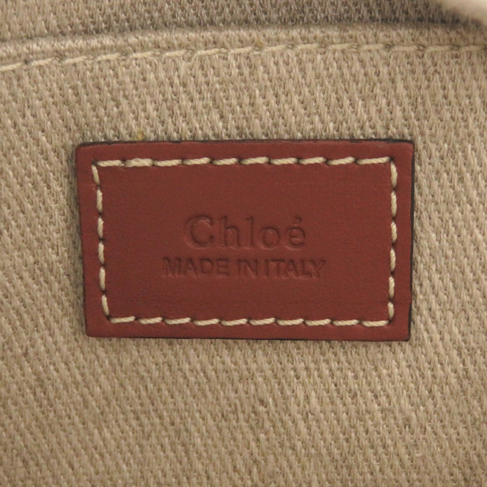 Chloe Handbag leather white WOODY Medium Tote Bag Women Used Authentic