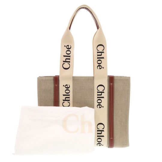 Chloe Handbag leather white WOODY Medium Tote Bag Women Used Authentic