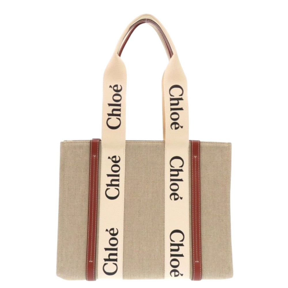 Chloe Handbag leather white WOODY Medium Tote Bag Women Used Authentic