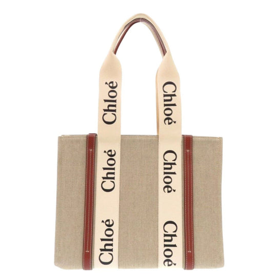 Chloe Handbag leather white WOODY Medium Tote Bag Women Used Authentic