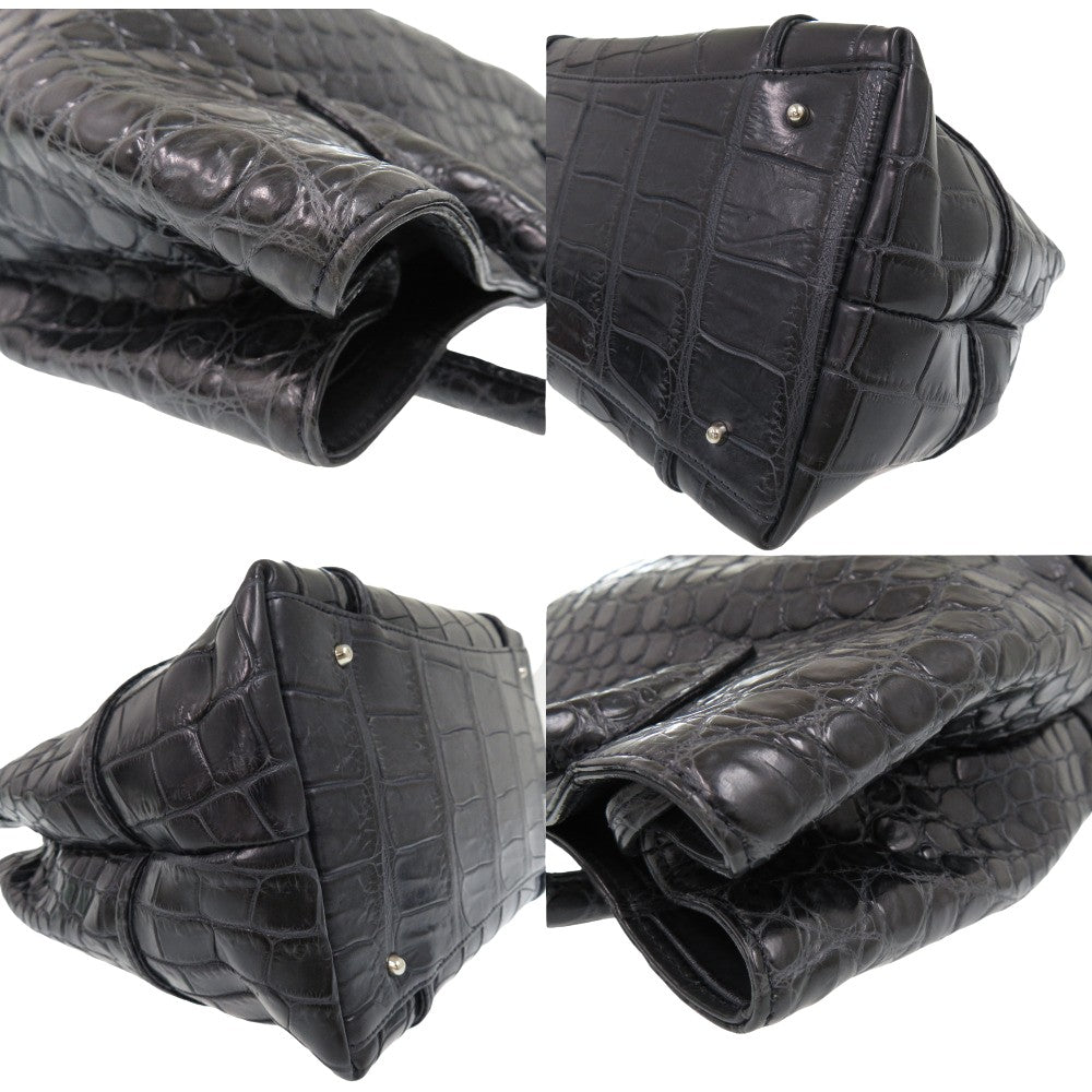 Kitamura Tote Bag Matt Croco black Matte Crocodile Tote Bag Women Used Authentic