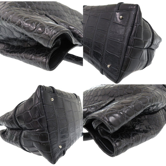 Kitamura Tote Bag Matt Croco black Matte Crocodile Tote Bag Women Used Authentic