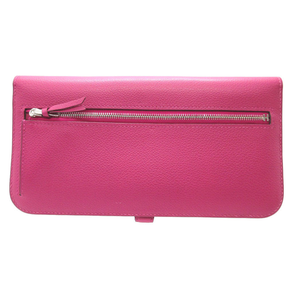 HERMES Long Wallet Purse Evercolor Rose purple Dogon Long Women Used Authentic
