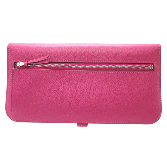 HERMES Long Wallet Purse Evercolor Rose purple Dogon Long Women Used Authentic