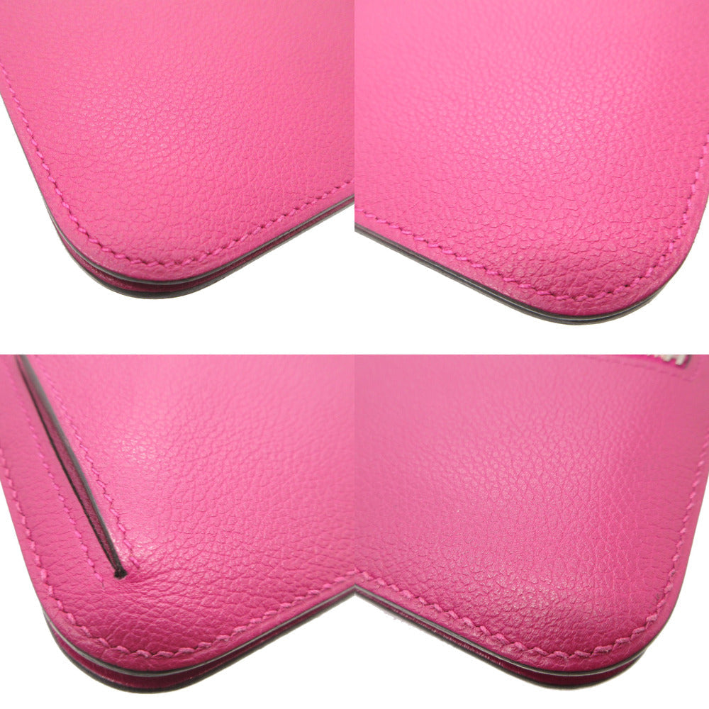 HERMES Long Wallet Purse Evercolor Rose purple Dogon Long Women Used Authentic