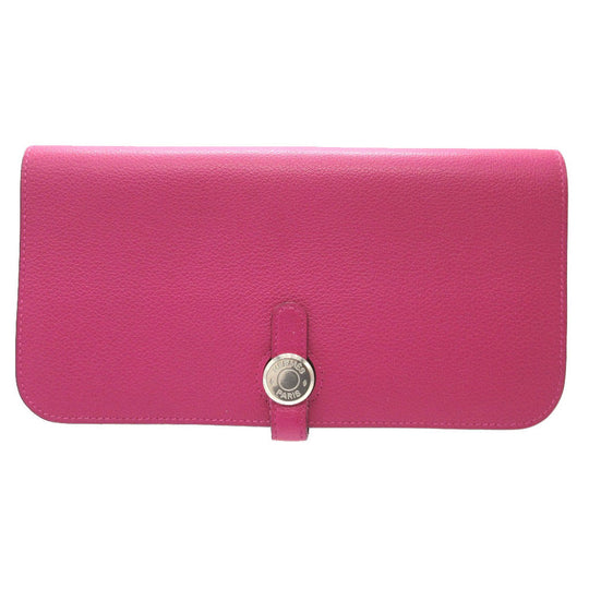 HERMES Long Wallet Purse Evercolor Rose purple Dogon Long Women Used Authentic