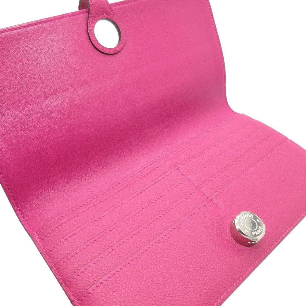 HERMES Long Wallet Purse Evercolor Rose purple Dogon Long Women Used Authentic