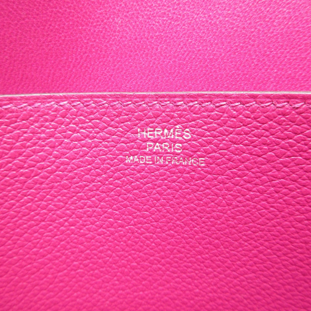 HERMES Long Wallet Purse Evercolor Rose purple Dogon Long Women Used Authentic