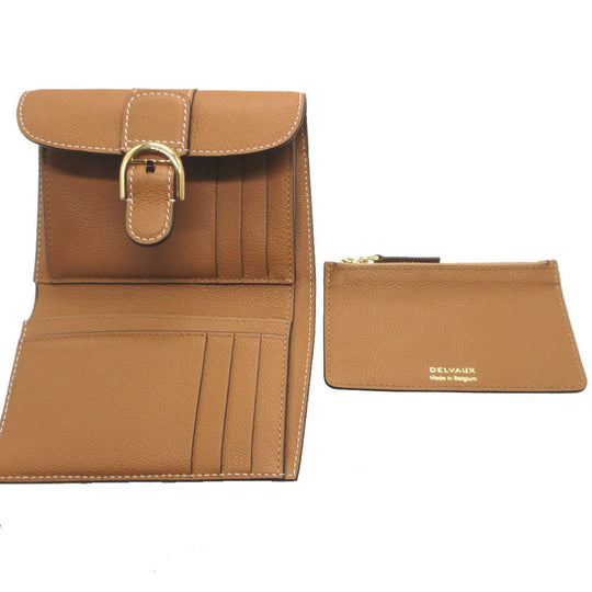 DELVAUX Tri-fold wallet AB0493AAUO leather Brown Brillon Women Used Authentic