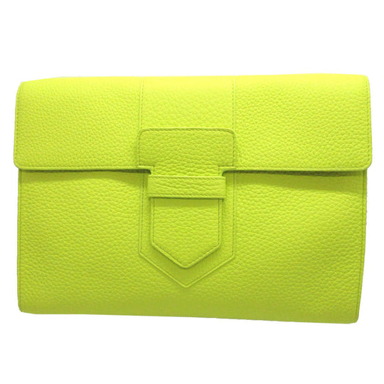 DELVAUX Clutch bag Leather, Taurillon Clemence Leather lime green Presse A5 Women Used Authentic