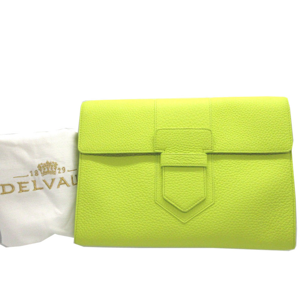 DELVAUX Clutch bag Leather, Taurillon Clemence Leather lime green Presse A5 Women Used Authentic