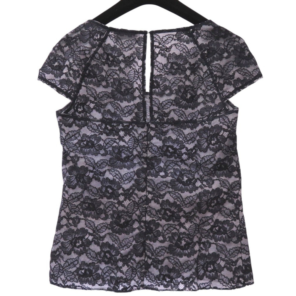 CHANEL blouse P47412W05438 cotton Navy Camellia lace floral short sleeve cut and sew blouse size 36 Women 36 Used Authentic