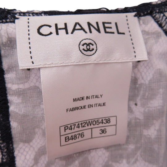 CHANEL blouse P47412W05438 cotton Navy Camellia lace floral short sleeve cut and sew blouse size 36 Women 36 Used Authentic