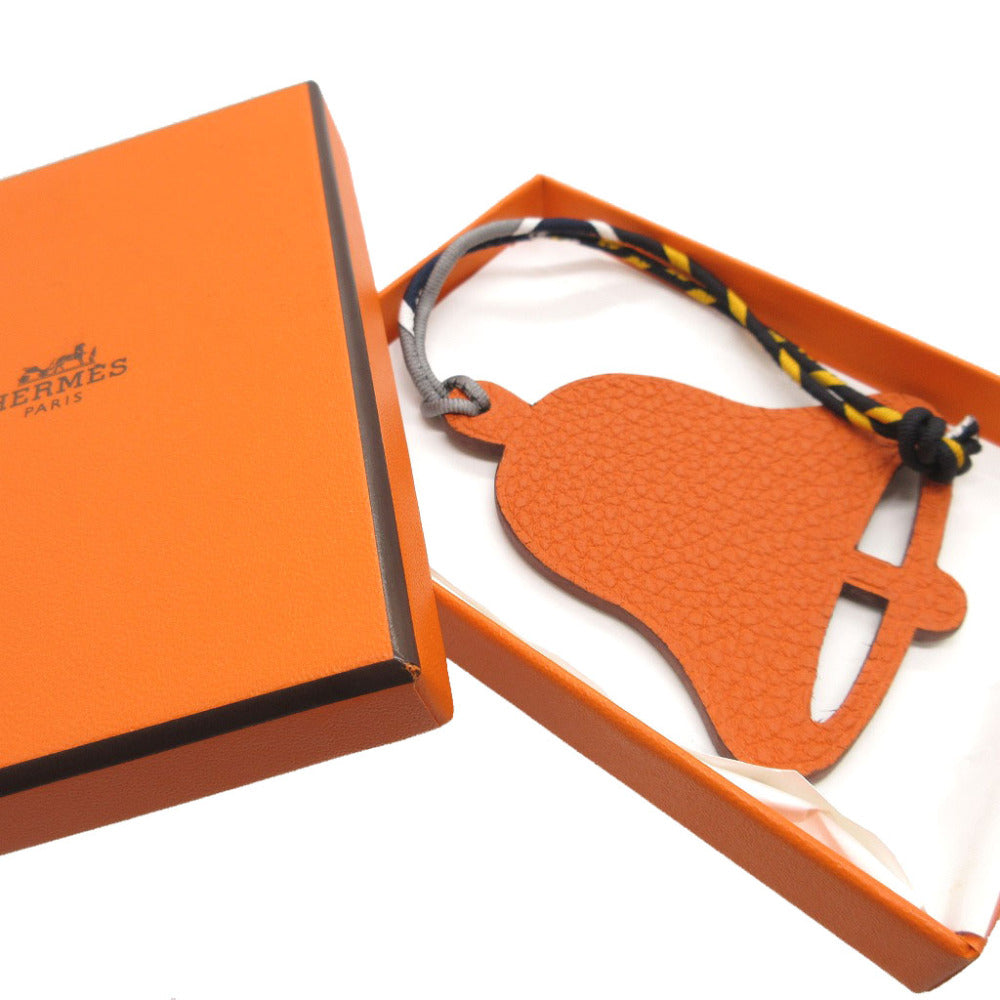 HERMES key ring Epsom , Taurillon Clemence Orange Bag charm bell Petit Ash Women Used Authentic