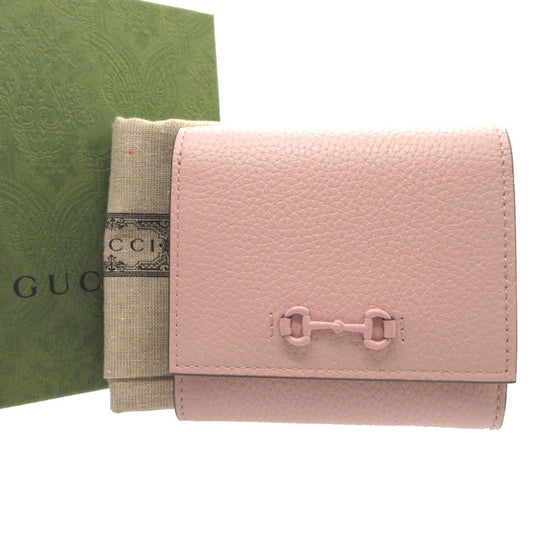 GUCCI Bifold Wallet 745981 leather pink Compact wallet Horsebit Women Used Authentic