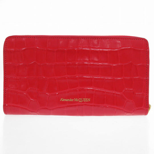 Alexander McQueen Long Wallet Purse Embossed leather Red Skull Zip Around Women Used Authentic