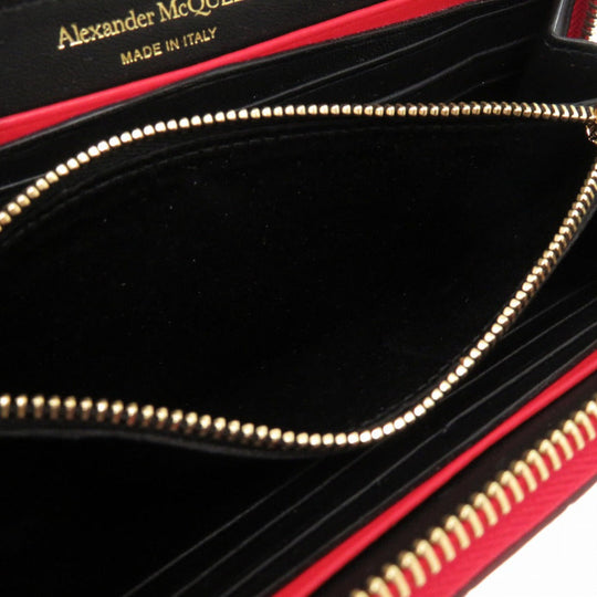 Alexander McQueen Long Wallet Purse Embossed leather Red Skull Zip Around Women Used Authentic