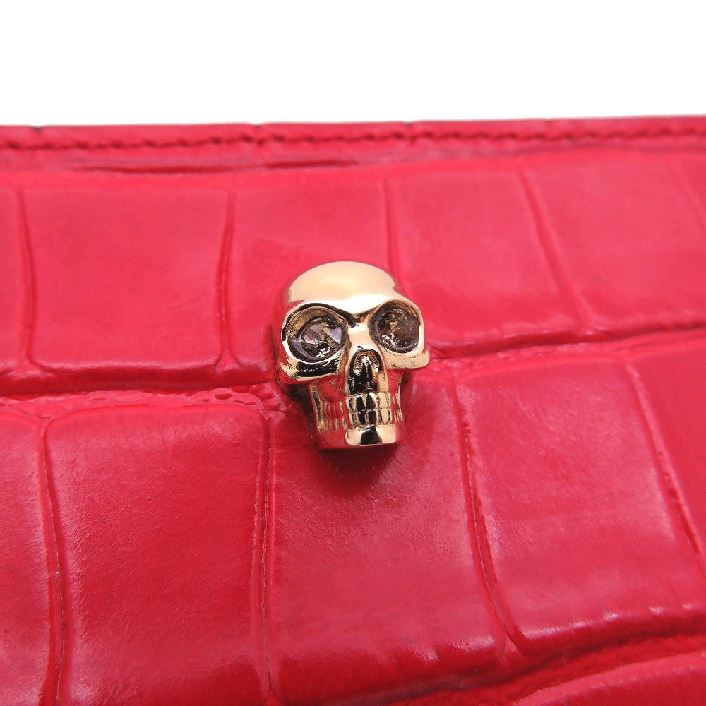 Alexander McQueen Long Wallet Purse Embossed leather Red Skull Zip Around Women Used Authentic