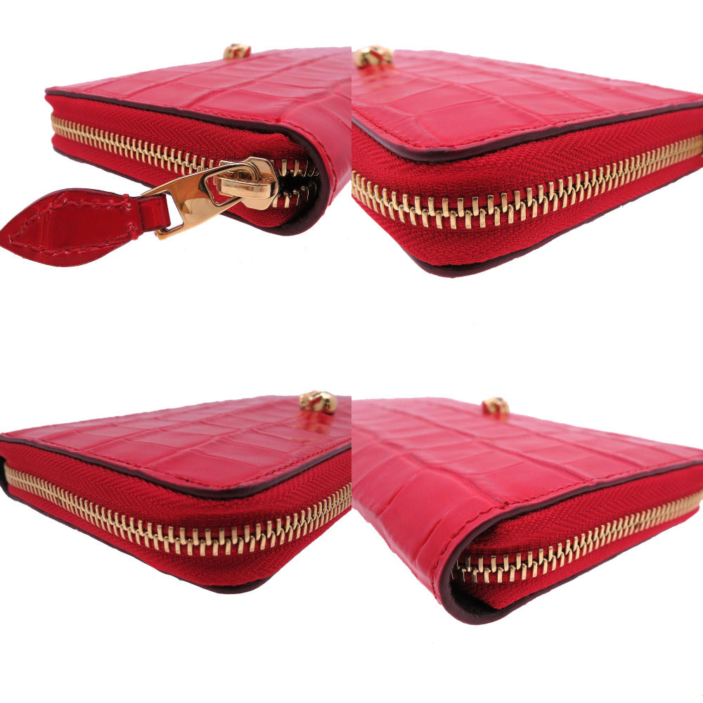 Alexander McQueen Long Wallet Purse Embossed leather Red Skull Zip Around Women Used Authentic