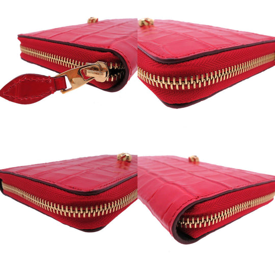 Alexander McQueen Long Wallet Purse Embossed leather Red Skull Zip Around Women Used Authentic