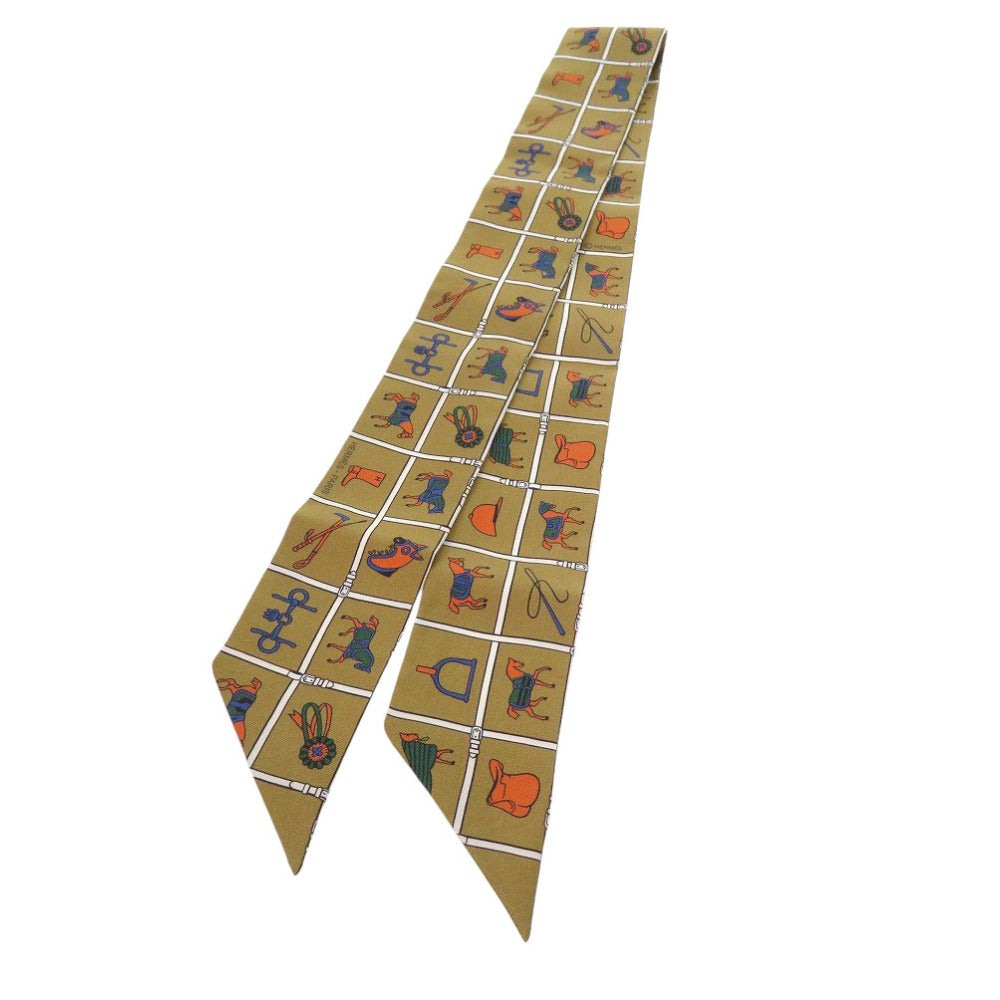 HERMES scarf silk Ocher Twilly Twilly Couvertures et Tenues de Jour Mordore Women Used Authentic