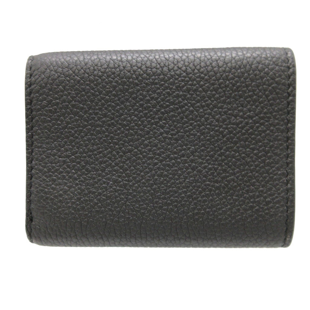 FENDI Tri-fold wallet 7M0280 leather black Compact wallet signature logo mens Used Authentic