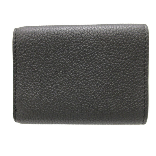 FENDI Tri-fold wallet 7M0280 leather black Compact wallet signature logo mens Used Authentic