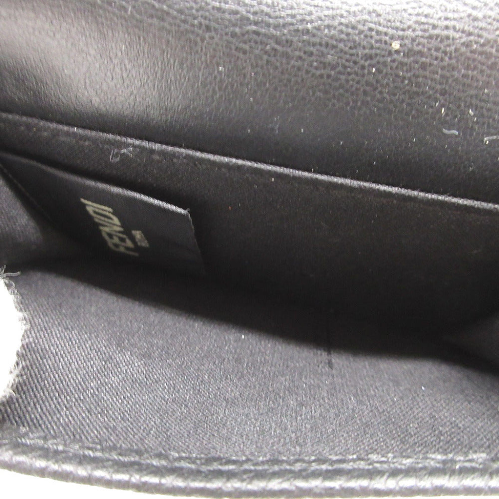 FENDI Tri-fold wallet 7M0280 leather black Compact wallet signature logo mens Used Authentic