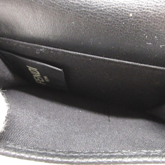 FENDI Tri-fold wallet 7M0280 leather black Compact wallet signature logo mens Used Authentic