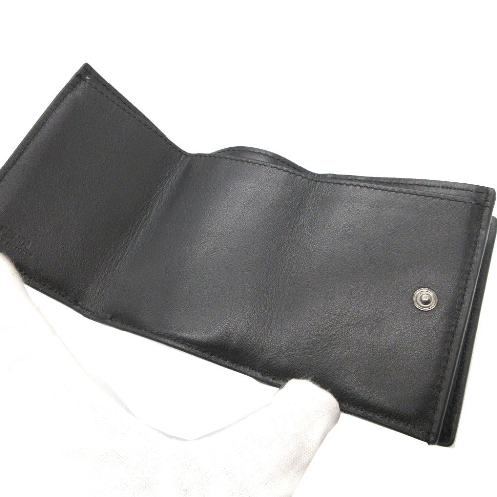 FENDI Tri-fold wallet 7M0280 leather black Compact wallet signature logo mens Used Authentic