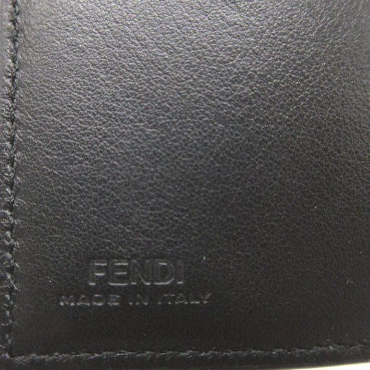 FENDI Tri-fold wallet 7M0280 leather black Compact wallet signature logo mens Used Authentic