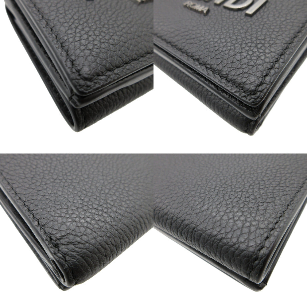FENDI Tri-fold wallet 7M0280 leather black Compact wallet signature logo mens Used Authentic