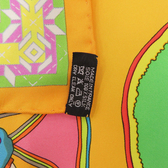 HERMES scarf silk Orange Carre90 "Mexican Dance" Belles of Mexico Women Used Authentic