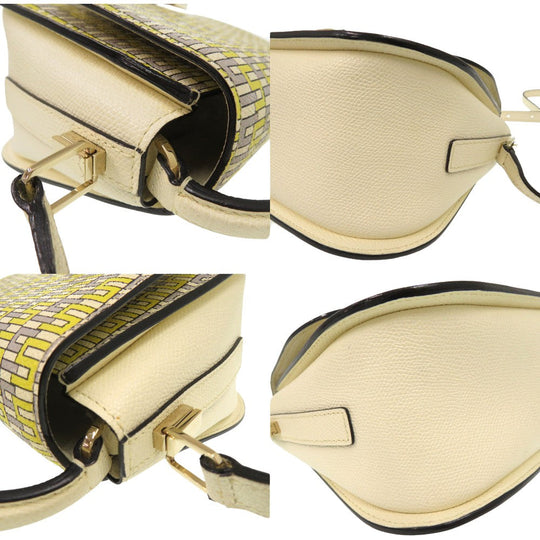Valextra Shoulder Bag Grain leather beige Iside Xy Print Cross Sling Bag Women Secondhand Authentic