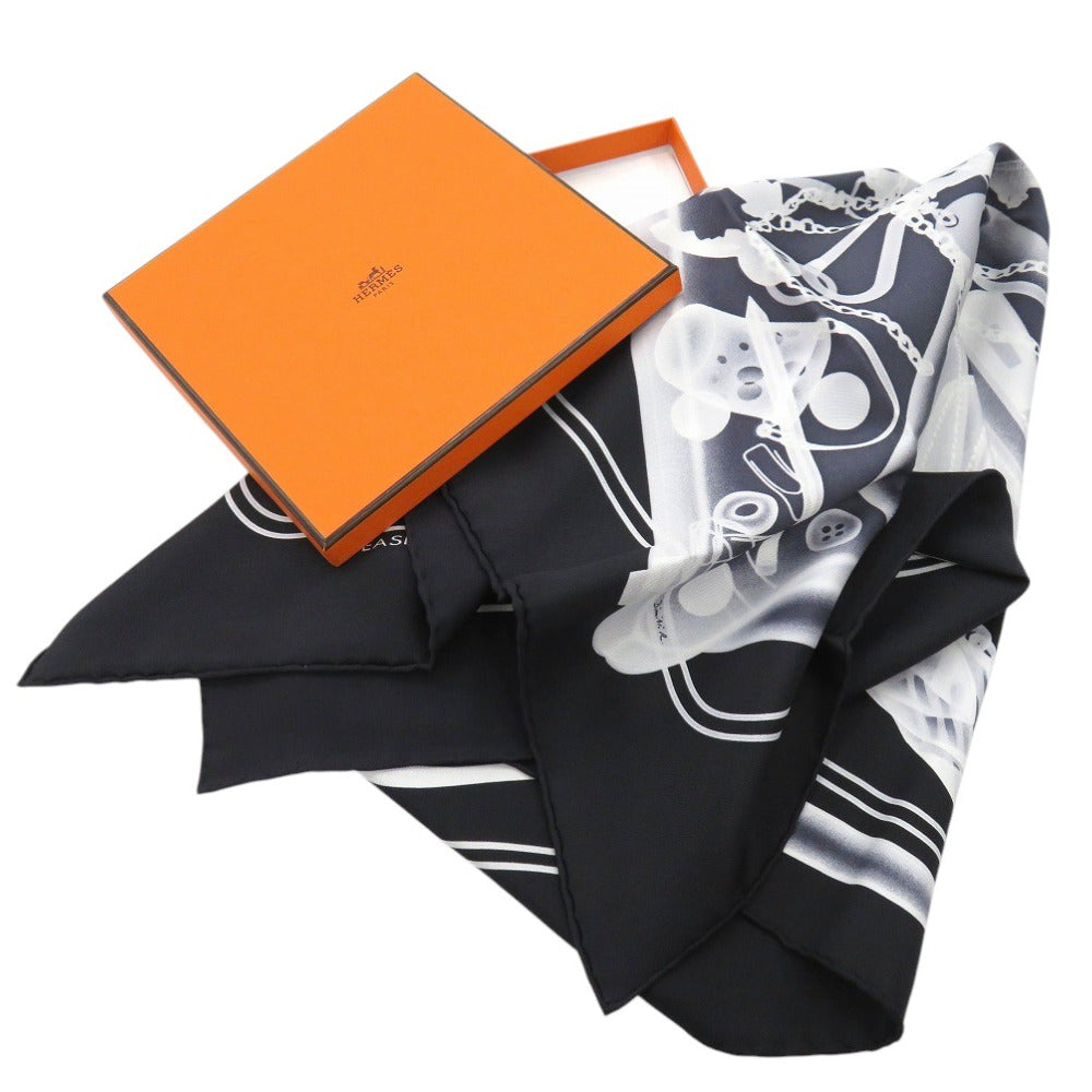 HERMES scarf silk black Carre70 PLEASE CHECK-IN