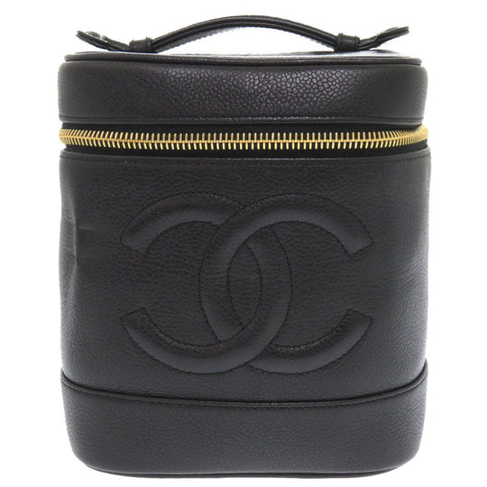 CHANEL Handbag Caviar skin black COCO Mark Vertical vanity bag Women Used Authentic