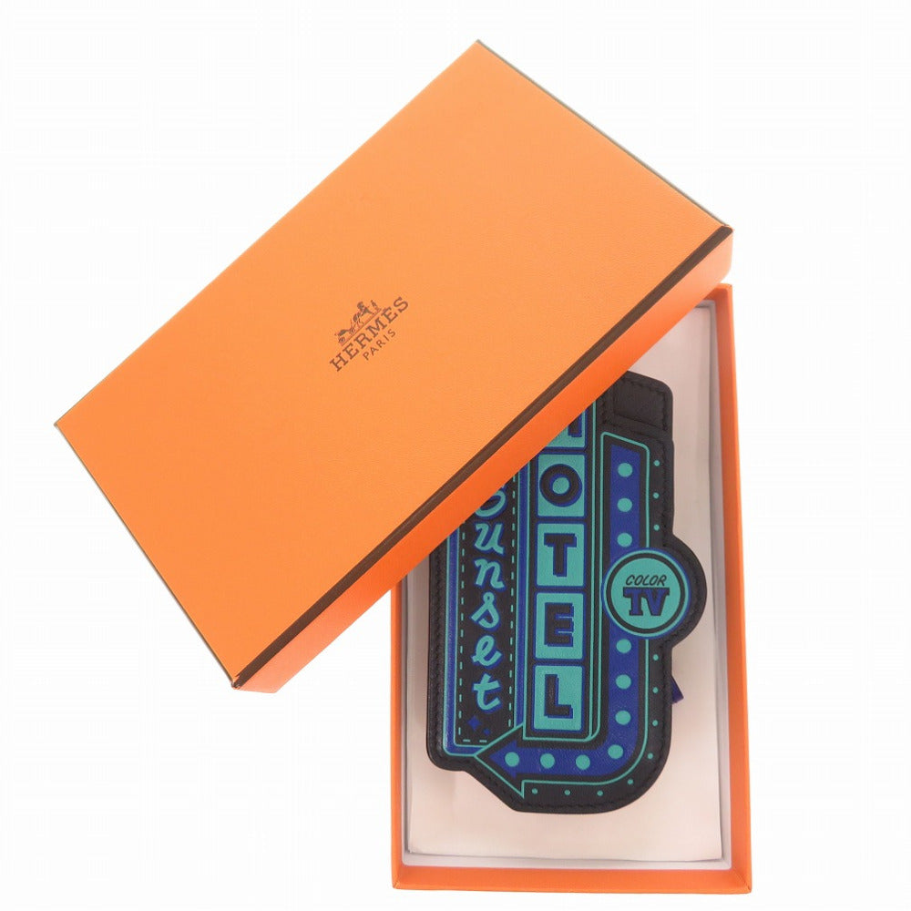 HERMES key ring leather black Name tag MOTEL sunset unisex(Unisex) Used Authentic