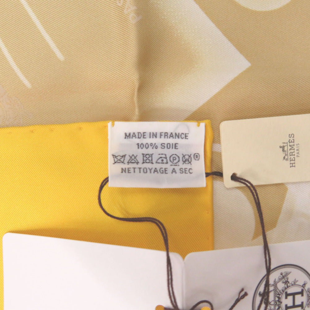 HERMES scarf silk yellow Carre PLEASE CHECK-IN Kelly Women Used Authentic