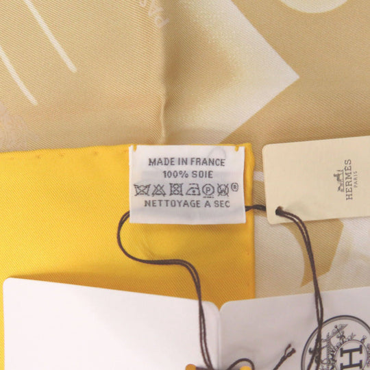 HERMES scarf silk yellow Carre PLEASE CHECK-IN Kelly Women Used Authentic