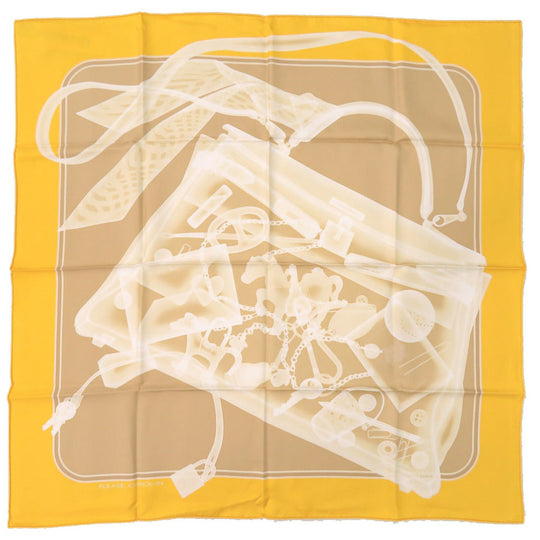 HERMES scarf silk yellow Carre PLEASE CHECK-IN Kelly Women Used Authentic
