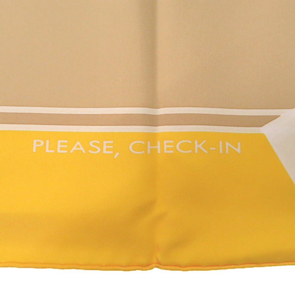 HERMES scarf silk yellow Carre PLEASE CHECK-IN Kelly Women Used Authentic
