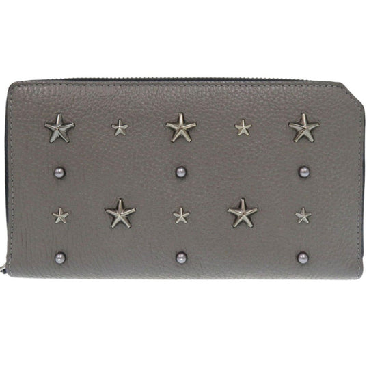 JIMMY CHOO Long Wallet Purse leather gray Star studs Women Used Authentic