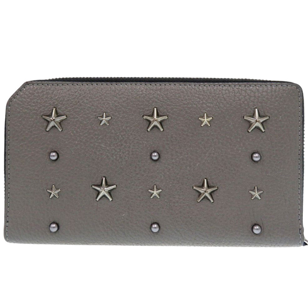 JIMMY CHOO Long Wallet Purse leather gray Star studs Women Used Authentic
