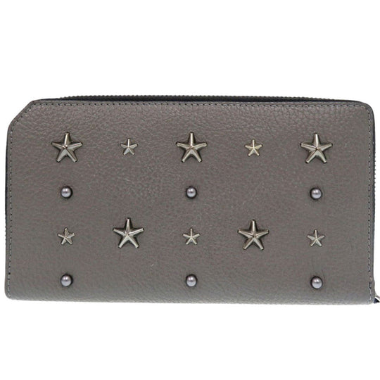 JIMMY CHOO Long Wallet Purse leather gray Star studs Women Used Authentic