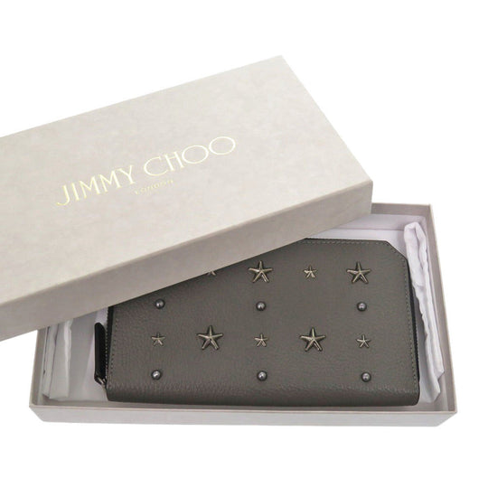 JIMMY CHOO Long Wallet Purse leather gray Star studs Women Used Authentic