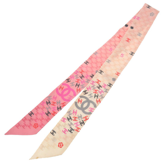 CHANEL scarf silk pink COCO Mark Clover Women Used Authentic