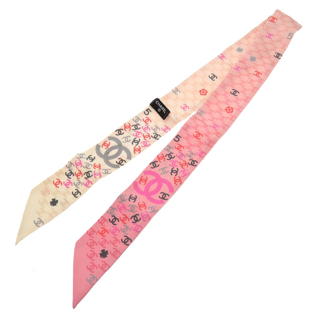 CHANEL scarf silk pink COCO Mark Clover Women Used Authentic