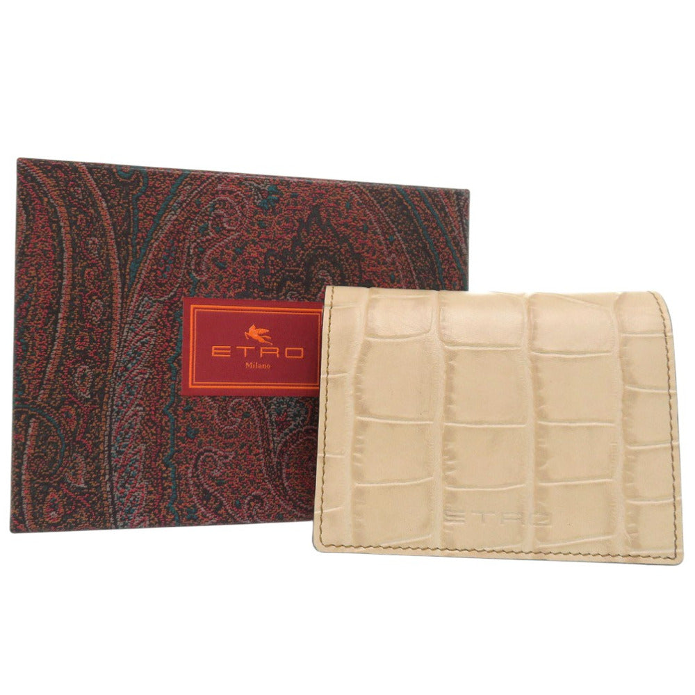 ETRO Bifold Wallet leather beige Bifold Wallet in Crocodile Embossed Leather Paisley Women Used Authentic