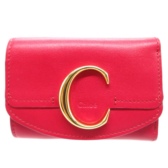 Chloe Tri-fold wallet leather Crimson Pink Chloe Sea Compact Wallet Women Used Authentic