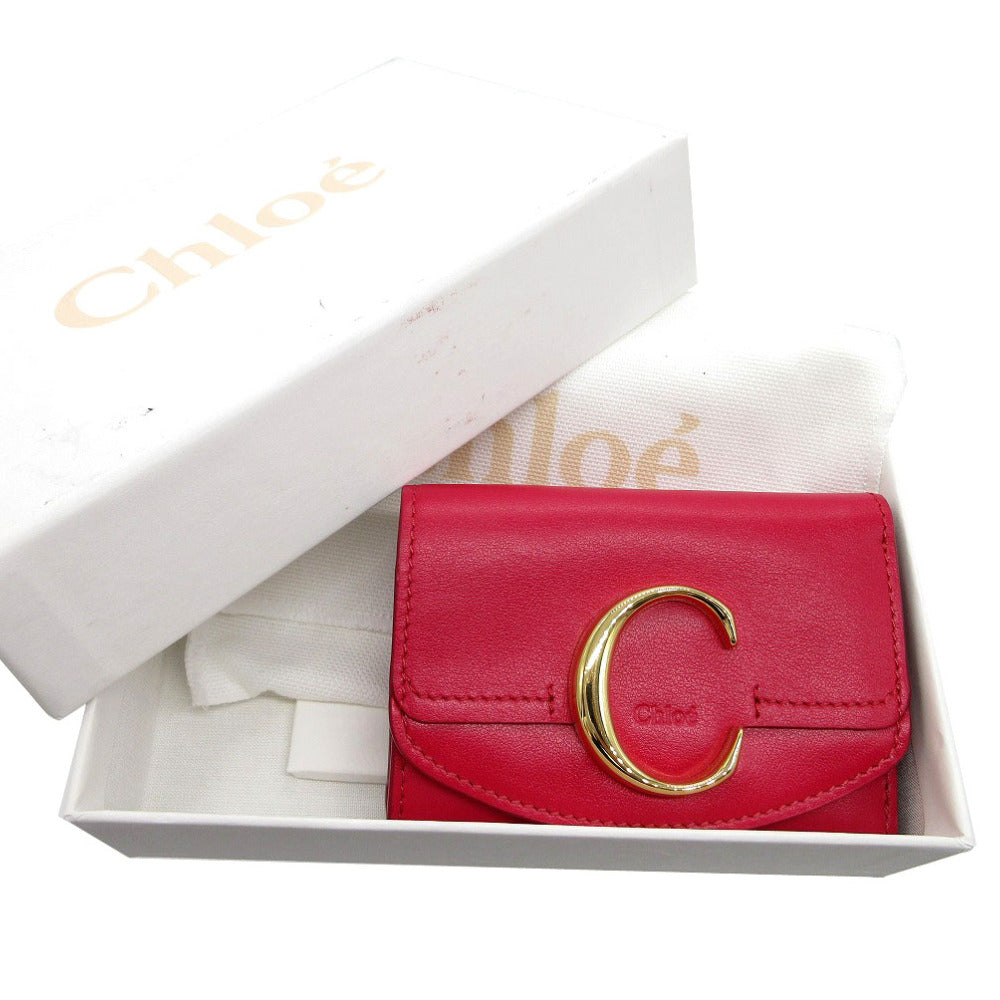 Chloe Tri-fold wallet leather Crimson Pink Chloe Sea Compact Wallet Women Used Authentic